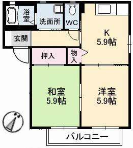 メゾン梅の木A棟(2K/2階)の間取り写真