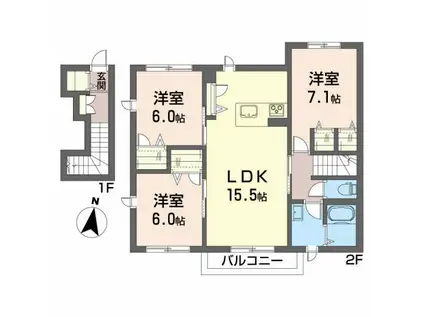 シャーメゾンローレル(3LDK/2階)の間取り写真