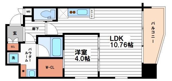 プレジオ松屋町(1LDK/4階)の間取り写真