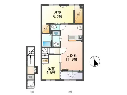ひたちなか市足崎字原 アパートII期(2LDK/2階)の間取り写真