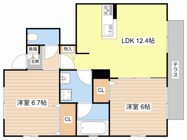オリオンスクエアA(2LDK/1階)の間取り写真