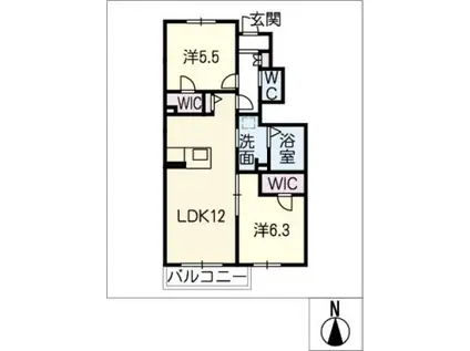 アリエッタ長森(2LDK/1階)の間取り写真