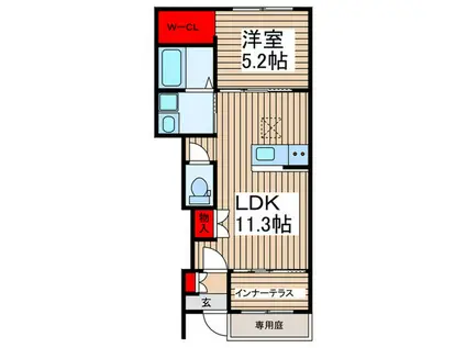 GREEN SORREL II(1LDK/1階)の間取り写真