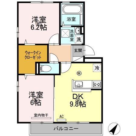 ランド アクシス高井(2DK/2階)の間取り写真