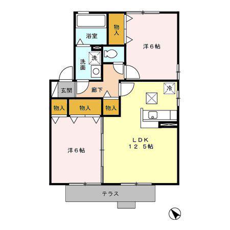 グランドールシャトーA(2LDK/1階)の間取り写真