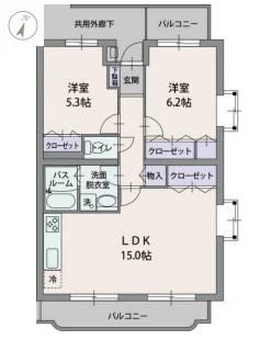 ステイブルK(2LDK/3階)の間取り写真