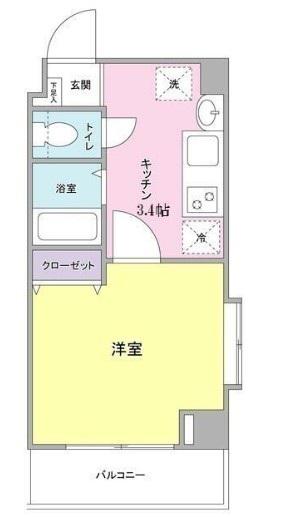 ペルレ世田谷(1K/4階)の間取り写真