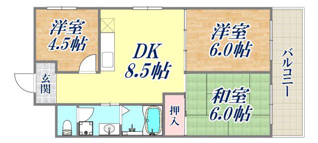 尼崎梅ノ木公園アーバンリズ(3DK/1階)の間取り写真