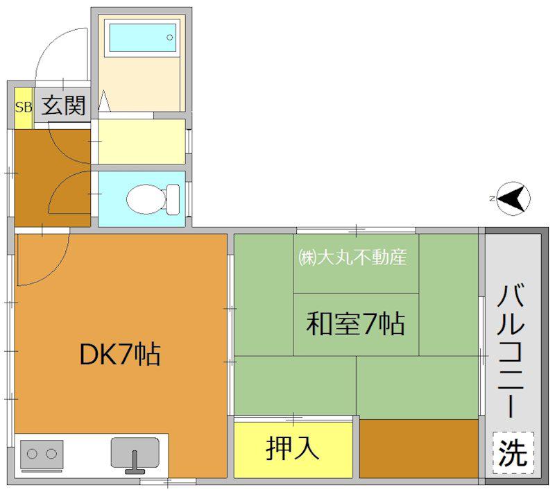宇佐見ビル(1DK/2階)の間取り写真