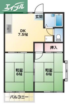 メゾン庭瀬B(2DK/1階)の間取り写真