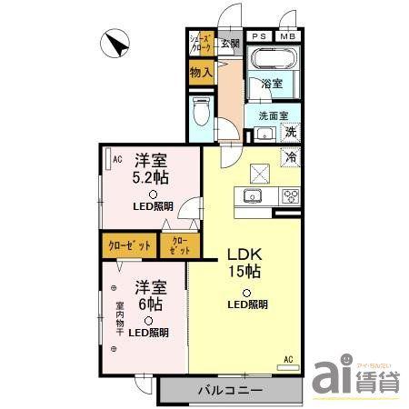 クレードルわかば(2LDK/1階)の間取り写真