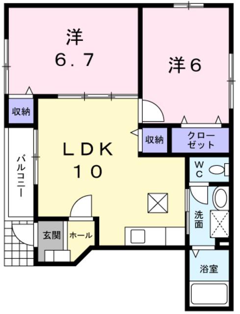 オブコニカ(2LDK/1階)の間取り写真