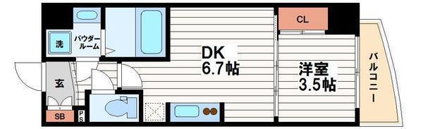 SERENITE堺筋本町SUD(1DK/7階)の間取り写真