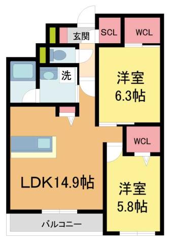 AZURE 天道町(2LDK/3階)の間取り写真