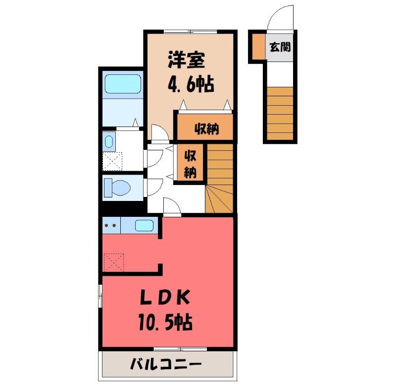 エスポワールB(1LDK/2階)の間取り写真
