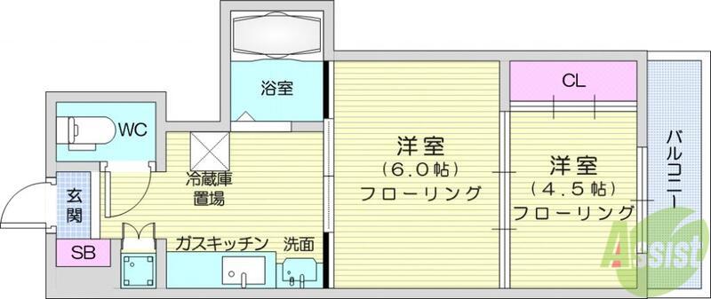 アルデール南鍛冶町(2DK/5階)の間取り写真