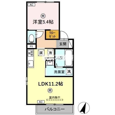 LUSSOIV A棟(1LDK/1階)の間取り写真