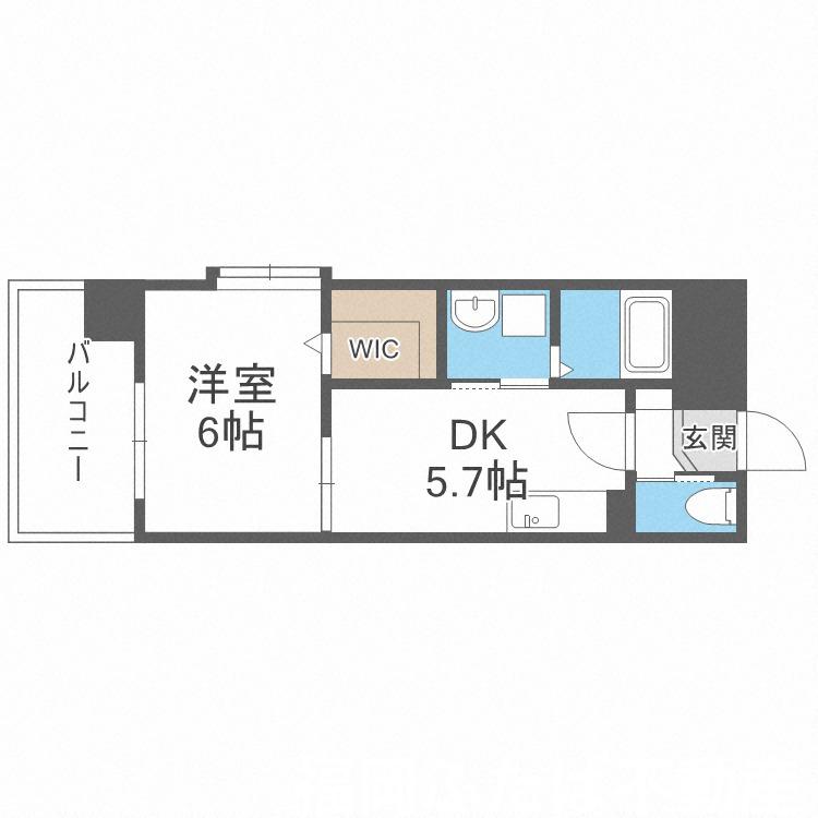 ニューガイアリルーム九大病院前N66(1DK/6階)の間取り写真