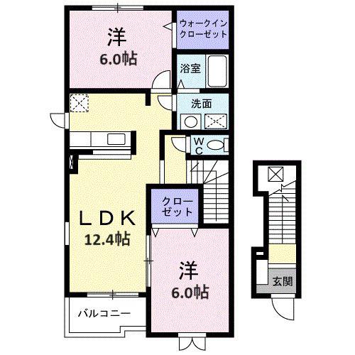 ノアエ・コーム 川久保(2LDK/2階)の間取り写真