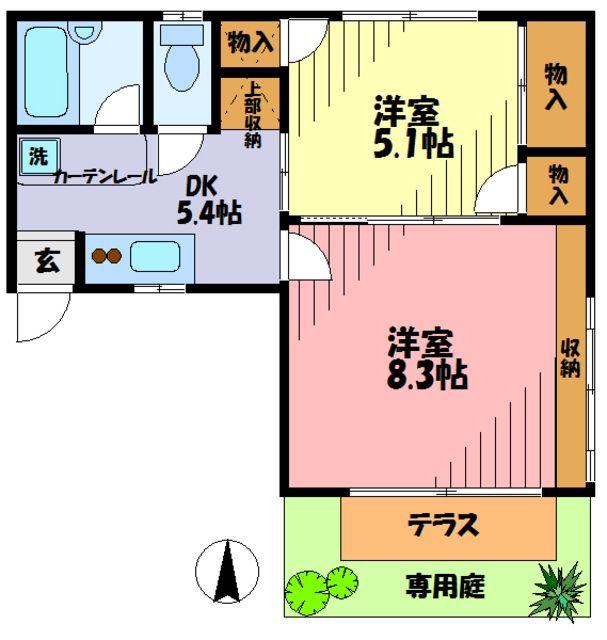 JR南武線 矢野口駅 徒歩6分 2階建 築37年(2DK/1階)の間取り写真