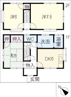 蟹江 B棟(3DK/2階)の間取り写真