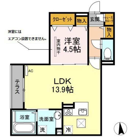リバーフロント羽衣(1LDK/1階)の間取り写真