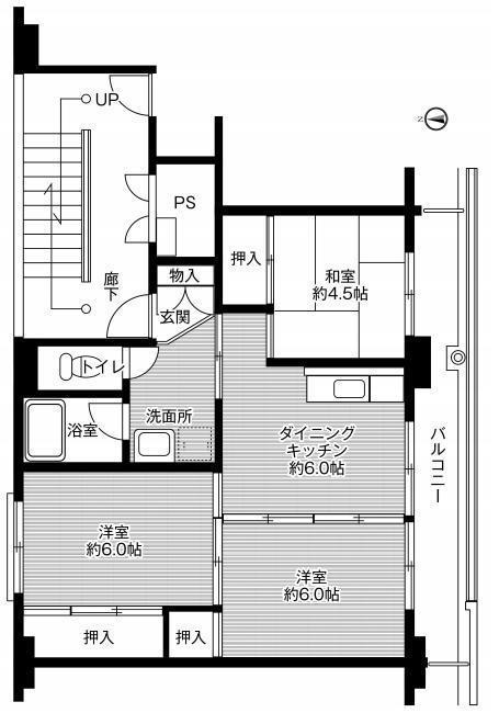 ビレッジハウスせんぼく2号棟(2LDK/3階)の間取り写真