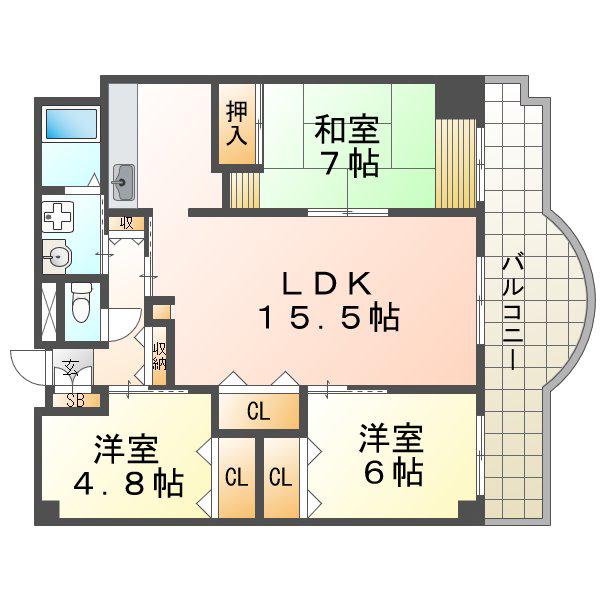 ハイツレインボー塩屋(3LDK/1階)の間取り写真