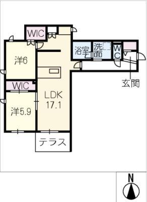 JUMEAUX 北館(2LDK/1階)の間取り写真