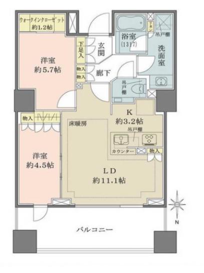 ザ・パークハウス恵比寿(2LDK/7階)の間取り写真
