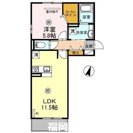D-ROOM筑紫通壱番館(1LDK/3階)の間取り写真