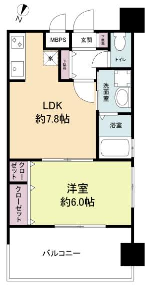 レジディア博多II(1LDK/9階)の間取り写真