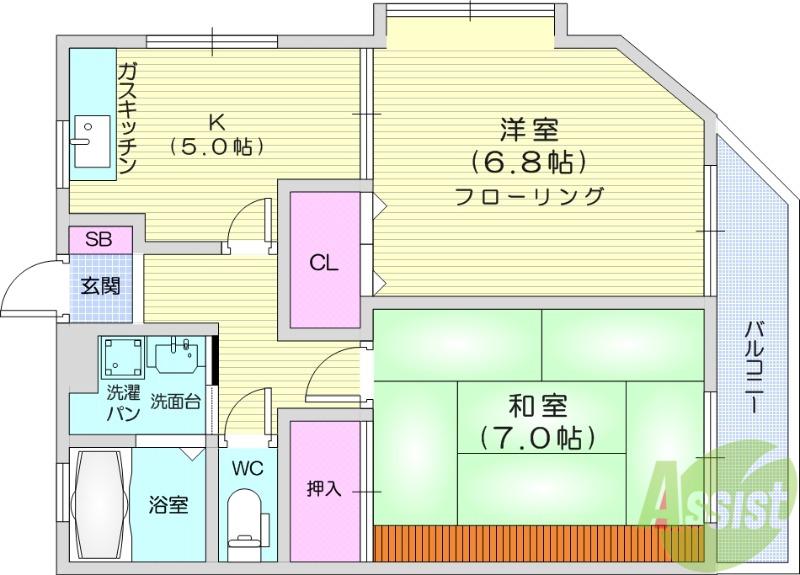 ウインディヒルズ堤(2K/1階)の間取り写真