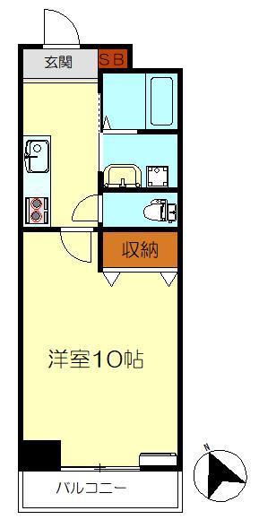 FLATHILL広国際通(1K/4階)の間取り写真