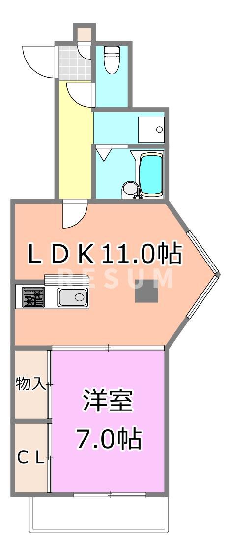 フィールドハウス千葉寺参番館(1LDK/3階)の間取り写真