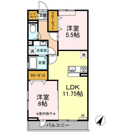 ビオレータ(2LDK/3階)の間取り写真