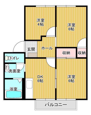 ファミール坪井(3DK/2階)の間取り写真