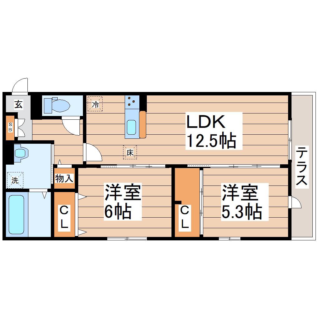 D-ROOM小田原2丁目A(2LDK/1階)の間取り写真