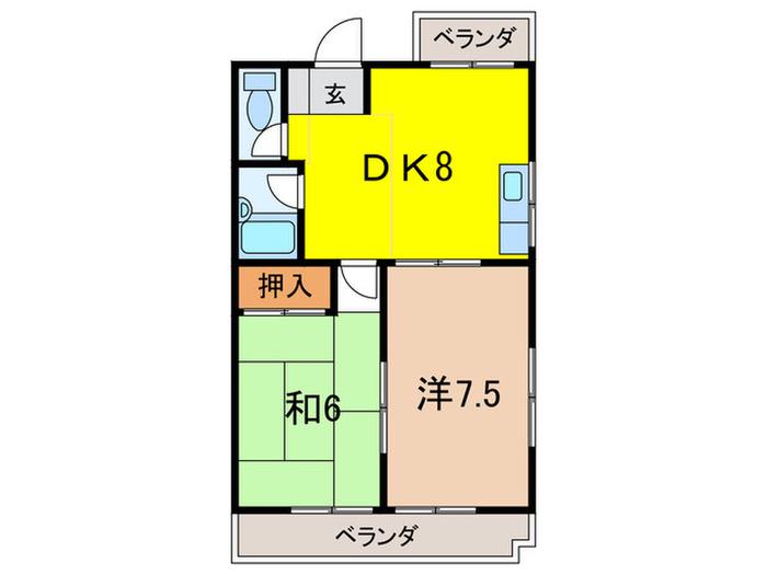 BLANC段上町(2DK/3階)の間取り写真