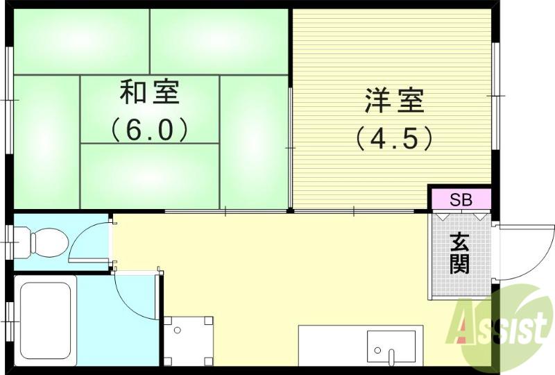 和美荘3棟(2DK/1階)の間取り写真