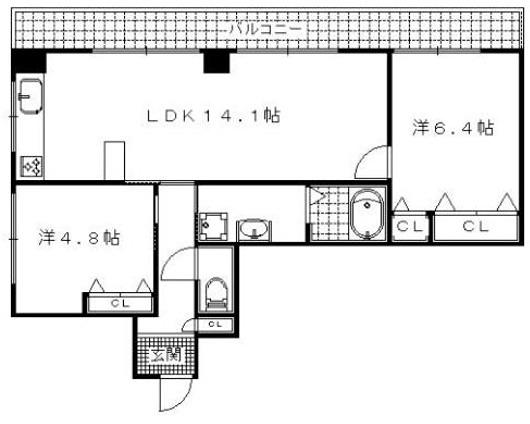 ファイブコート清水寺(2LDK/2階)の間取り写真