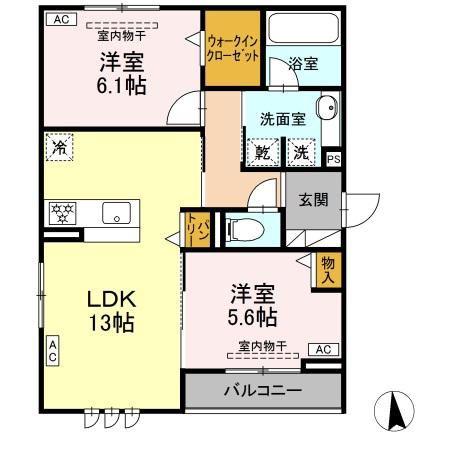 メラクラッツ(2LDK/2階)の間取り写真