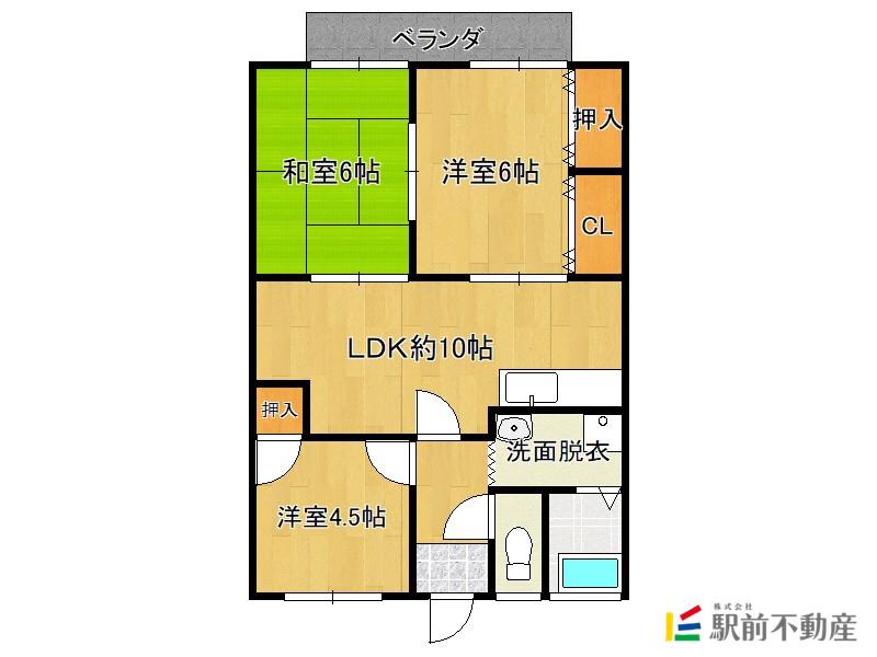 ジョイフル田隈(3LDK/2階)の間取り写真