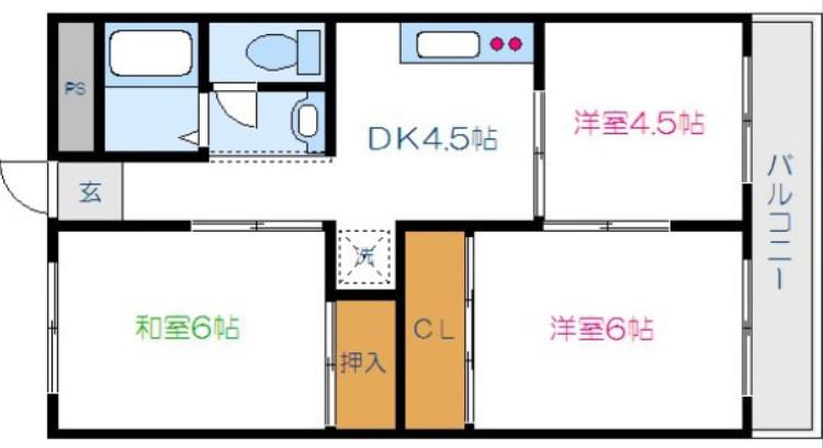 アーバンハイツ飯野(3DK/2階)の間取り写真