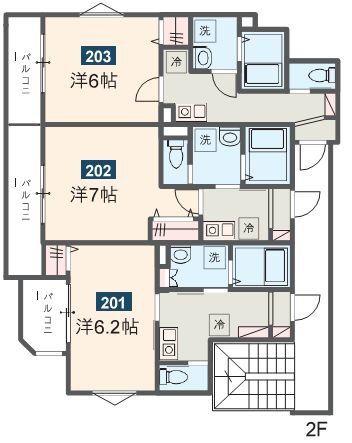 MELDIA福生II(1K/2階)の間取り写真