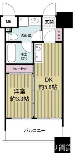 ルネッサンス21博多(1DK/5階)の間取り写真