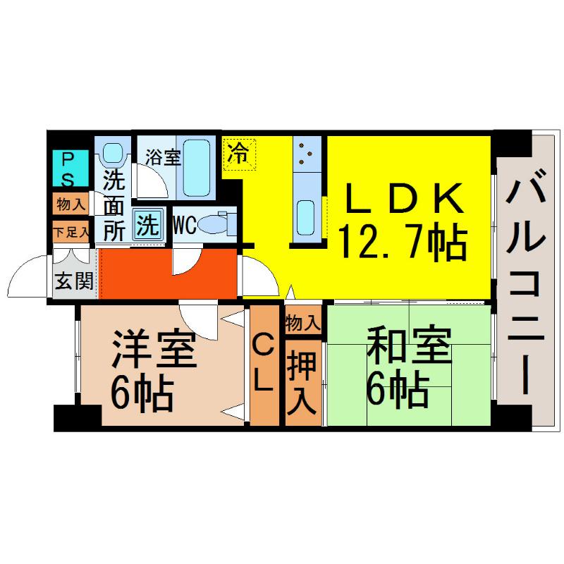 LA DOUCEUR山王(2LDK/6階)の間取り写真