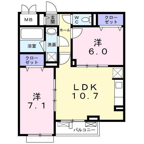 エフ ヒルサイドテラス(2LDK/3階)の間取り写真