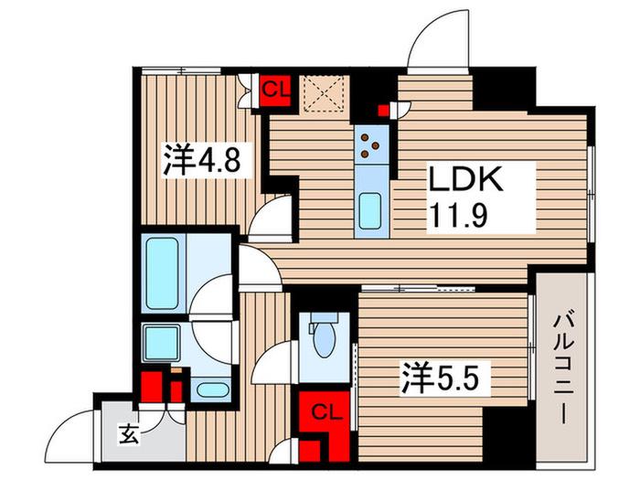 アスマチメゾン両国I(2LDK/8階)の間取り写真