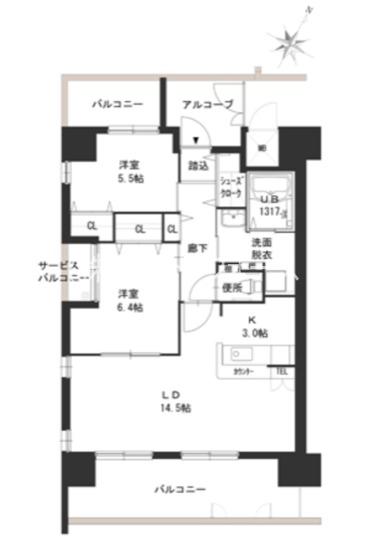 クラシオン荒江(2LDK/8階)の間取り写真